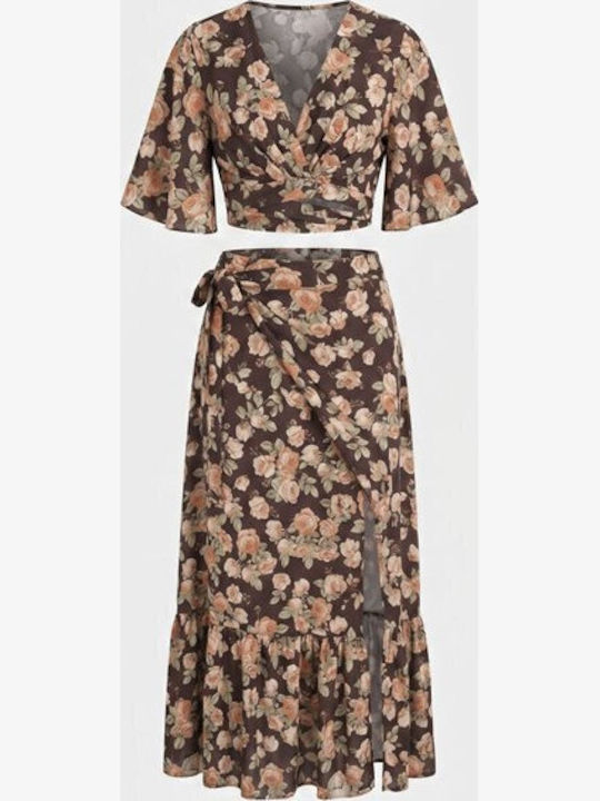 Σετ με Φούστα Floral Καφέ