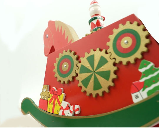 Christmas Decorated Music Box Pony Red Wooden 18 Cm X 25 Cm Indoor Alista Home