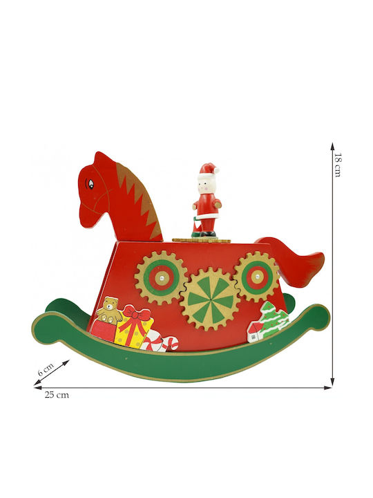 Cutie Muzicală Decorată de Crăciun Pony Roșu din Lemn 18 Cm X 25 Cm Pentru Interior Alista Home