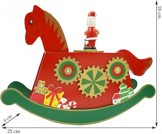 Christmas Decorated Music Box Pony Red Wooden 18 Cm X 25 Cm Indoor Alista Home
