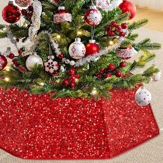 Suport Brad de Crăciun Din Material Textil Roșu Cu Textură De Catifea Ø80cm
