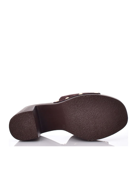 Suede Mules With Heel In Brown Colour