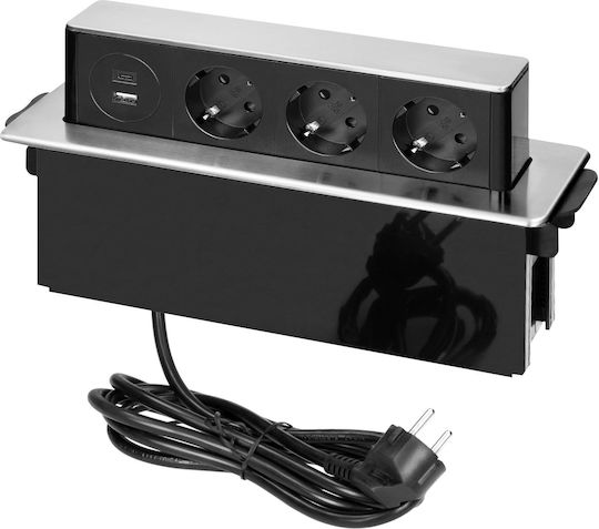Orno Steckdosenleiste 2 Anschlüsse mit 2 USB-A, USB-C und 2m Kabel Silber