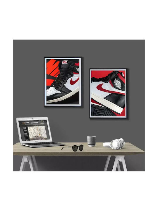 Poster Red N Black Jordan Sneakers Kds004a 40cm X 50cm Premium Μαύρο Ξύλινο Κάδρο
