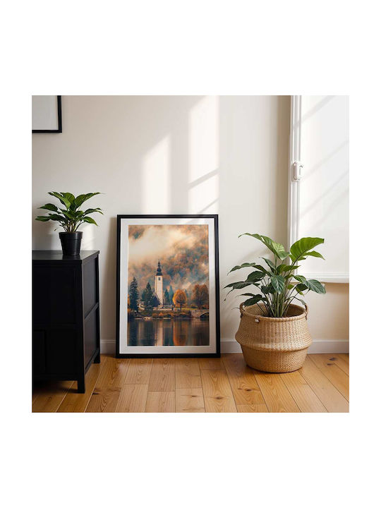 Poster Foggy Lake Pst25119 40cm X 50cm Premium Black Wooden Frame