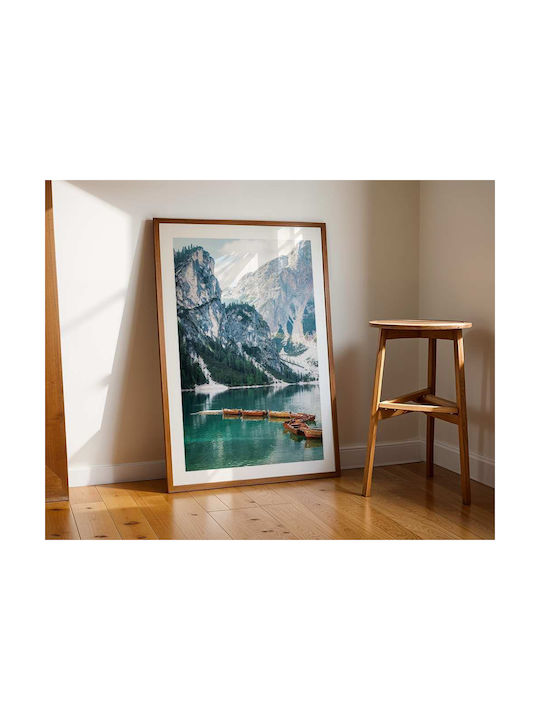 Poster Boats In Braies Lake Pst25108 40cm X 50cm Premium Black Wooden Frame