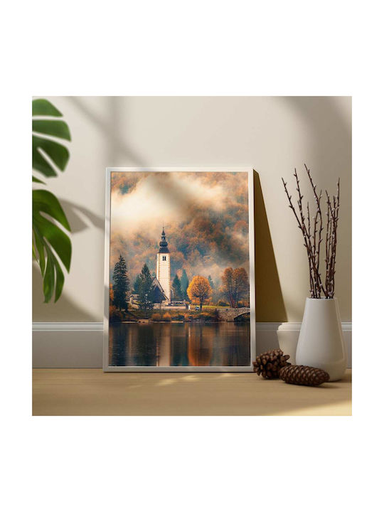 Poster Foggy Lake Pst25119 40cm X 50cm Premium Black Wooden Frame