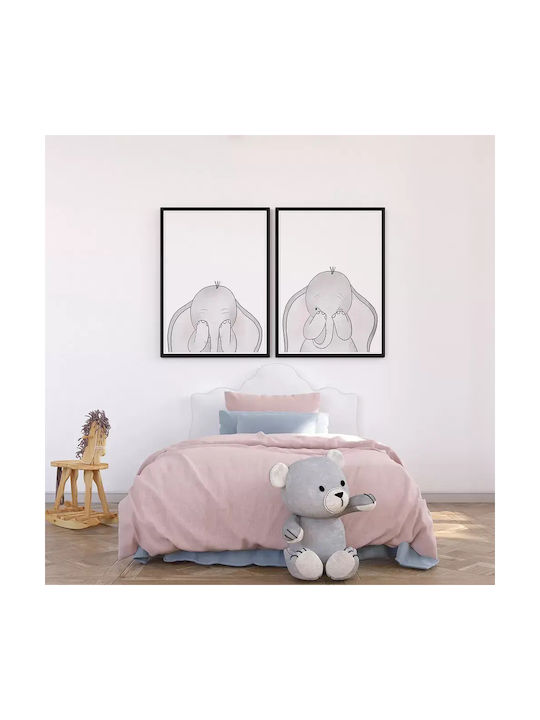 Kids Wall Art Elephant with Black Frame from Wood 40x50cm