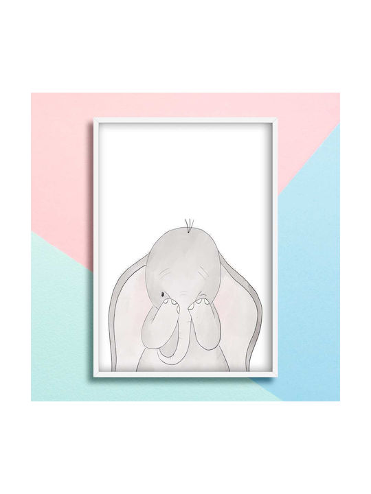 Kids Wall Art Elephant with Black Frame from Wood 40x50cm