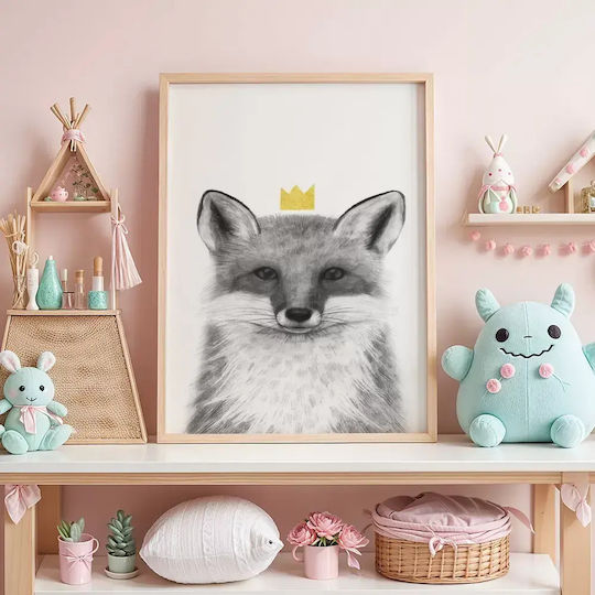 Παιδικό Κάδρο Queen Fox με Μαύρη Κορνίζα από Ξύλο 40x50εκ.