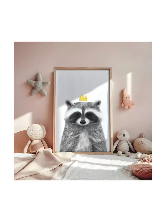 Παιδικό Κάδρο Queen Racoon με Μαύρη Κορνίζα από Ξύλο 40x50εκ.