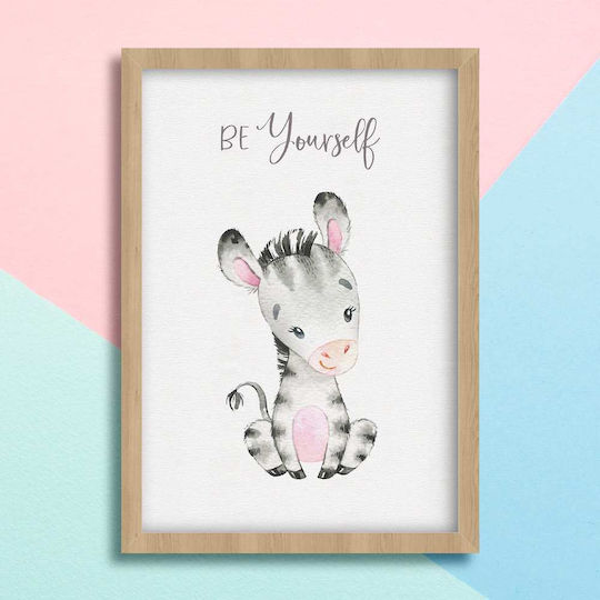 Kids Wall Art Zebra with Black Frame from Wood 40x50cm