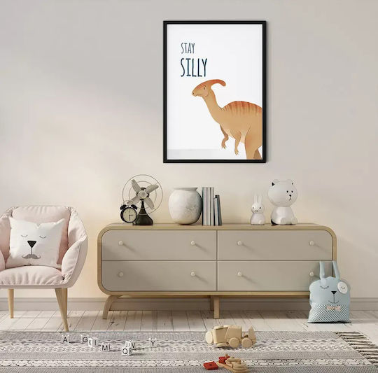 Kids Wall Art Framed Dinosaur Stay Silly with Black Frame from Wood 40x50cm