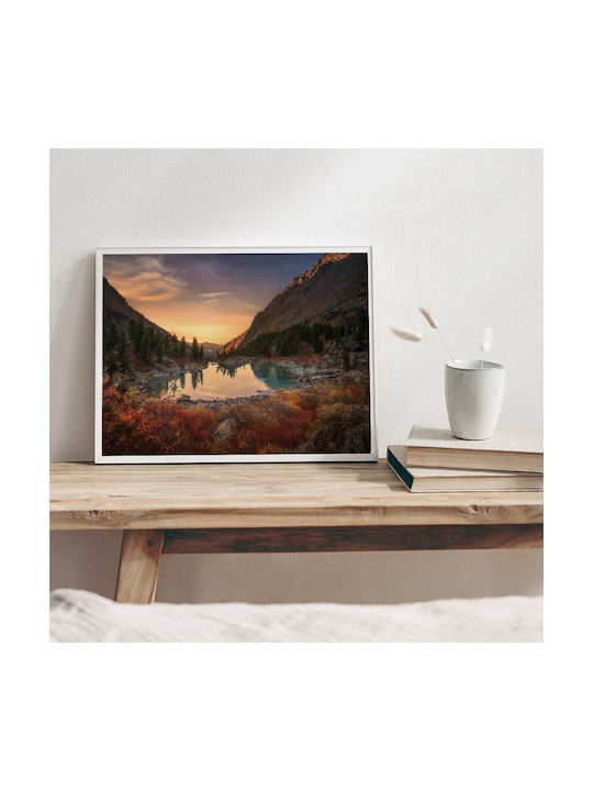 Poster Mountain Lake Pst25104 40cm X 50cm Premium Black Wooden Frame
