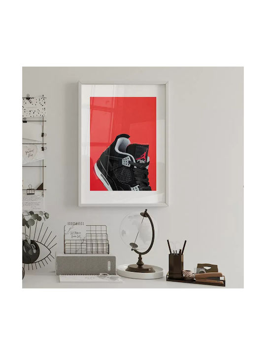 Poster Red Sneakers Jordan Flight Kds009b 40cm X 50cm Premium Μαύρο Ξύλινο Κάδρο