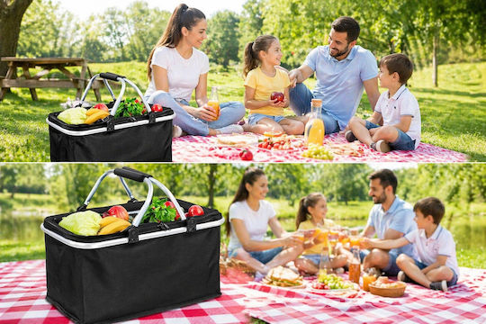 Coș De Picnic Siyuan Pentru Plajă Izolat Pliabil 48x28x22 Cm Cadru Din Aluminiu Culoare Neagră Rezistent La Apă