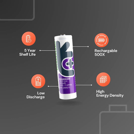Uniross Επαναφορτιζόμενη Μπαταρία 18650 Li-ion 2600mAh 3.65V