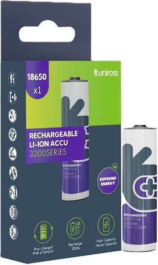 Uniross Επαναφορτιζόμενη Μπαταρία 18650 Li-ion 3200mAh