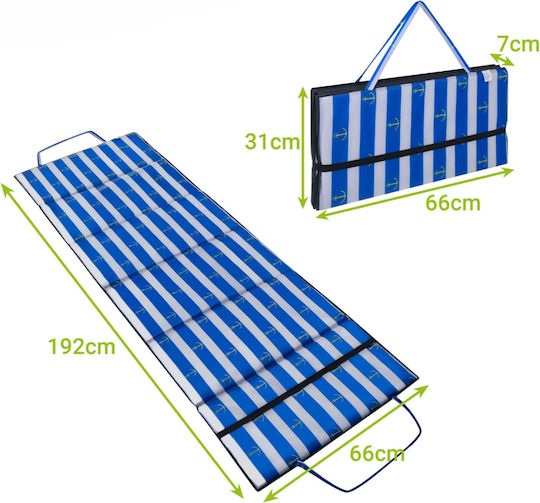 Covoraș Rogojini De Plajă Pliabil 190 X 66 X 1 Cm Izolație Termică Rezistent La Apă Mâner De Transport Albastru Alb