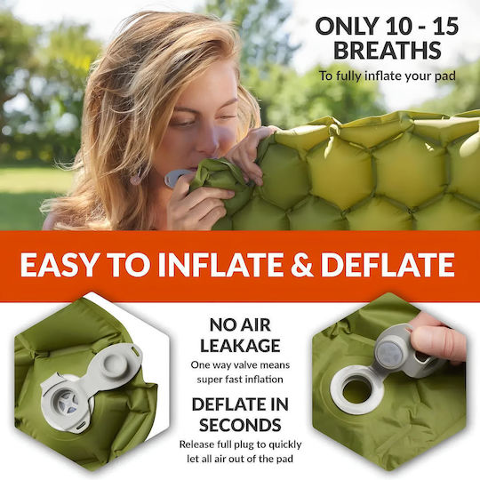 Saltea De Dormit Pentru Camping Monă 180x55cm Grosime 5cm Verde