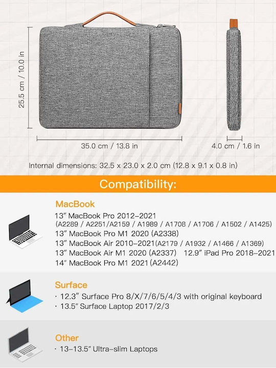 Inateck 360° Protection Αδιάβροχη Θήκη για Laptop 14" σε Γκρι χρώμα