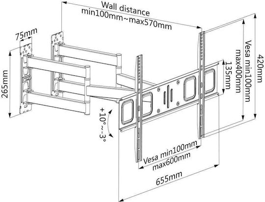 Techly TV-Halterung Wandmontage Mit Neigung Bis 32" Und 40kg Schwarz