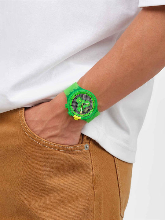 Swatch Ανδρικό Ρολόι Μπαταρίας με Πράσινο Καουτσούκ Λουράκι