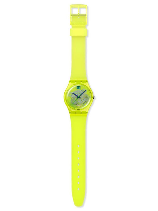 Swatch Men's Battery Watch with Yellow Rubber Strap