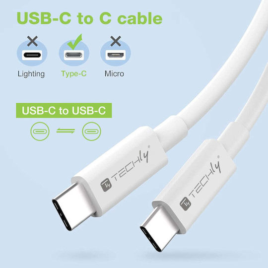 Techly USB 3.2 Video Cable USB-C Male - USB-C 240W PD White 1m
