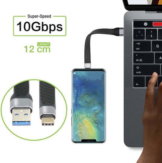 Techly USB 2.0 Cable USB-C male - USB-A 15W Μαύρο 0.12m ICOC-USBC-FL-U322