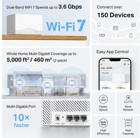 Mercusys H25BE WiFi Mesh Network Access Point Wi‑Fi 7 Dual Band (2.4 & 5GHz) in Triple Kit