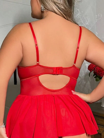 Roza Rz1058 Plus Size Sexy Babydoll Red Lingerie Set Lace & Garters