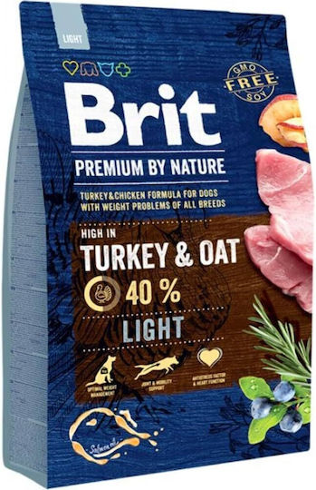 Brit Premium by Nature Light 3kg Dry Food Diet, Gluten-Free for Adult Dogs with Turkey