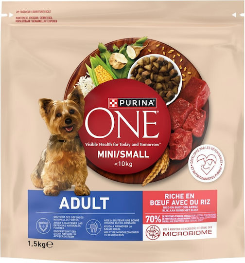 Purina One 1.5kg Trockenfutter für erwachsene Hunde kleiner Rassen mit Rindfleisch und Reis