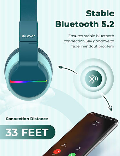 iClever BTH12 Căști Over Ear Wireless Bluetooth cu 40 de Ore Autonomie Verzi
