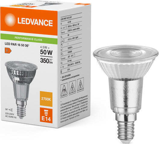 Ledvance LED Bulb 4.5W 71mm for Socket E14 and Shape PAR16 Warm White 350lm