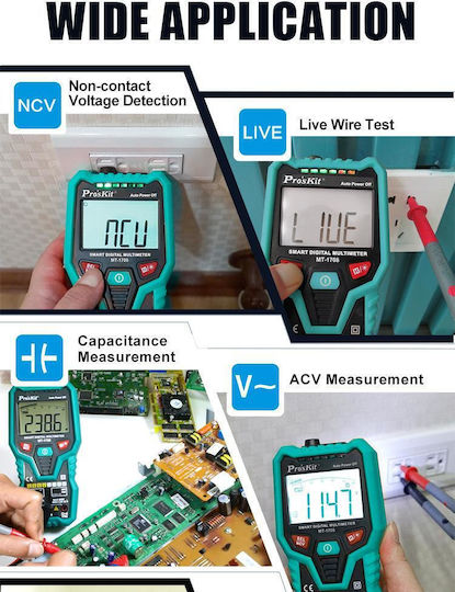 Proskit Ψηφιακό Πολύμετρο True RMS με Μέτρηση AC / DC / Αντίστασης / Χωρητικότητας / Θερμοκρασίας MT-1708