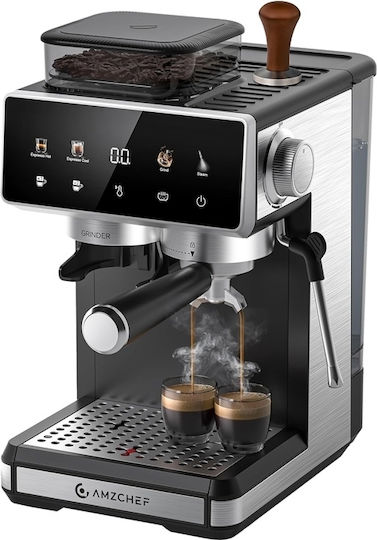 Amzchef Automatic Espresso Machine 1400W 20bar Pressure for Cappuccino with Grinder Silver CE-CM5560-SV