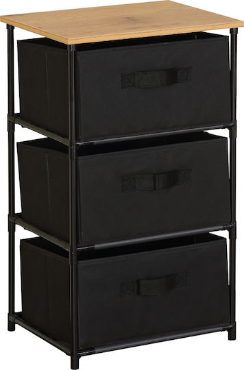 Fabric Chest of Drawers Nisos-3 Oak 3 Drawers Black Fabric 40x30x68cm Black Metal Frame