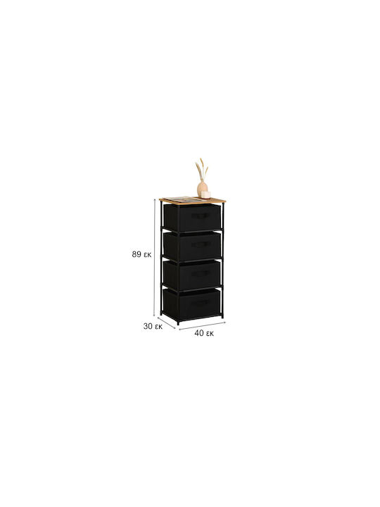 Fabric Chest of Drawers Nisos-4 Oak 4 Drawers Black Fabric 40x30x89cm Black Metal Frame