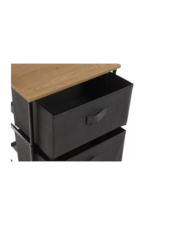Fabric Chest of Drawers Nisos-4 Oak 4 Drawers Black Fabric 40x30x89cm Black Metal Frame