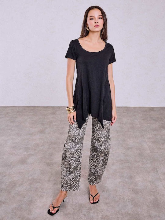 Celestino Γυναικεία Μπλούζα Ασύμμετρο Τελείωμα Loose Fit Μαύρο