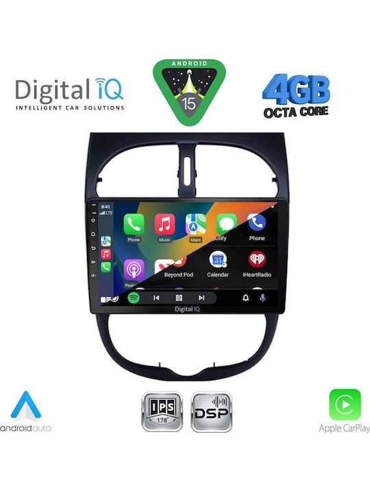 Digital IQ Car Audio System for Peugeot 206 1998-2006 Bluetooth USB WiFi GPS Apple CarPlay Android Auto with 9" Touch Screen