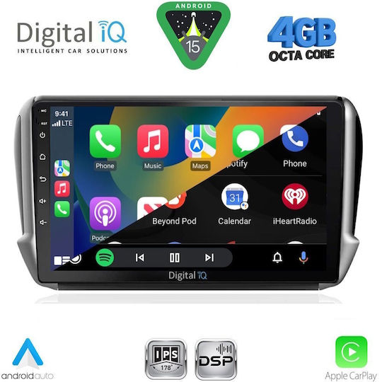 Digital IQ Car Audio System for Peugeot 2008 2012-2021 Bluetooth USB WiFi GPS Apple CarPlay Android Auto with 10" Touch Screen