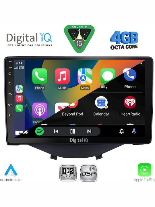 Digital IQ Car Audio System for Peugeot 108 Toyota Aygo Citroen C1 2014-2022 Bluetooth USB WiFi GPS Apple CarPlay Android Auto with 9" Touch Screen