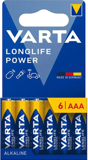 Varta Longlife Power Alkaline Batteries AAA 1.5V 6pcs 54.33385