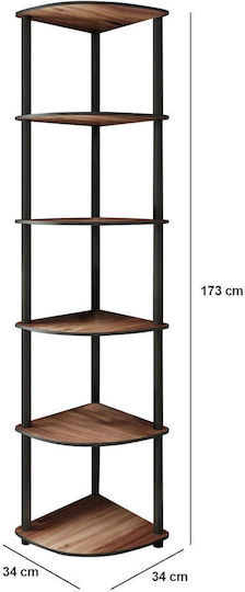 Γωνιακή Βιβλιοθήκη Balle Καρυδιά 34x34x173εκ.