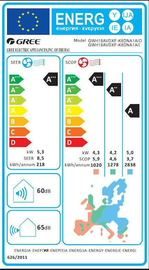 Gree Airy Pro Aparat de Aer Condiționat Inverter 18000 BTU A+++/A++ cu Inteligență Artificială Alb
