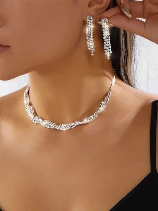 Set With Necklace & Earrings Made of Silver
