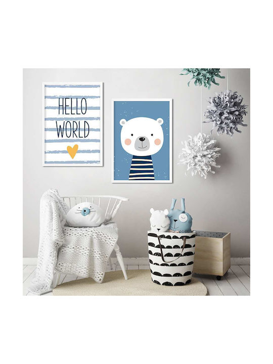 Kids Wall Art Hello World with Black Wooden Frame 40x50cm